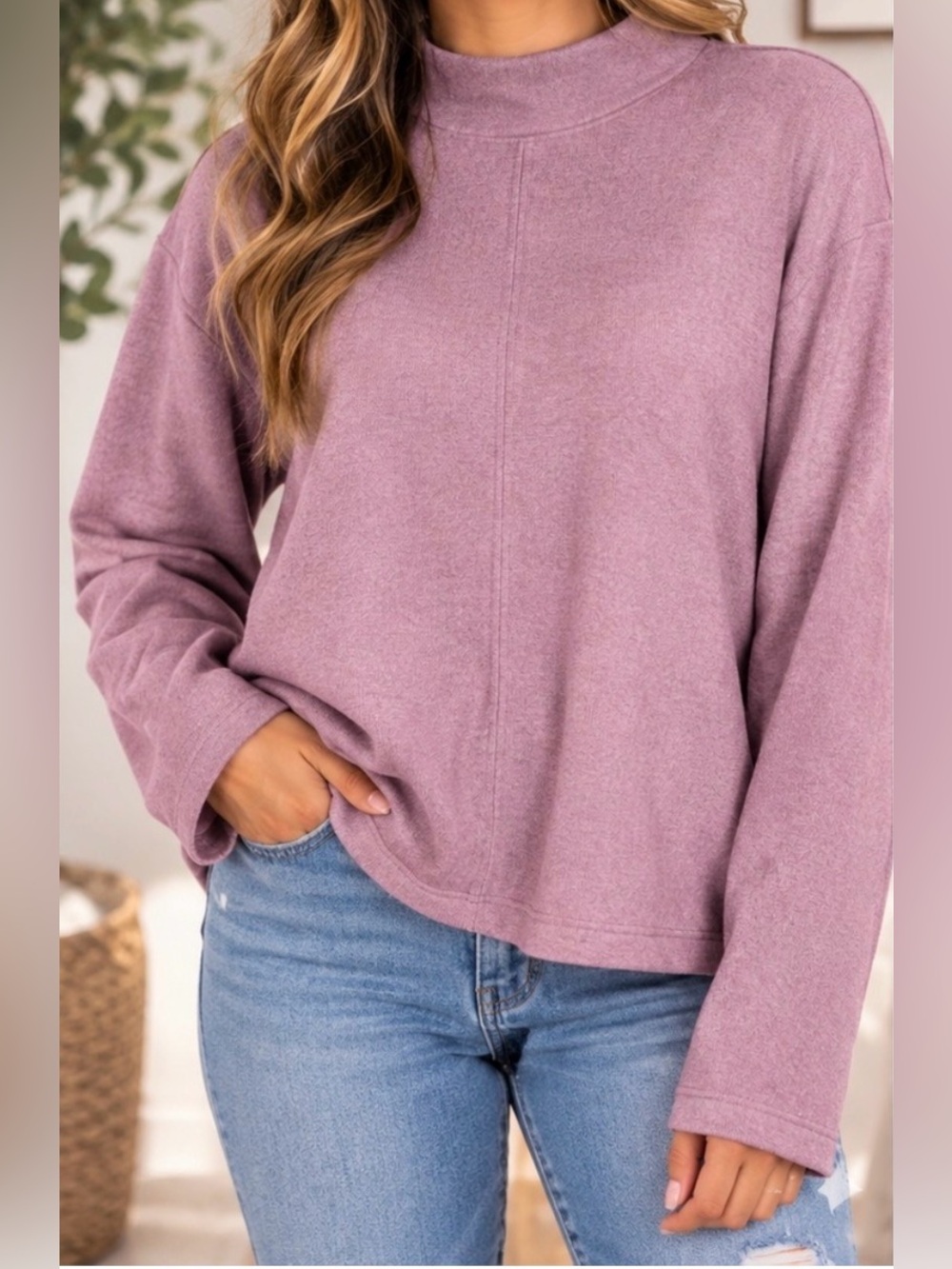 A New Day Mauve Brushed Mock Neck Sweater Long Sleeve- XXL- NWT